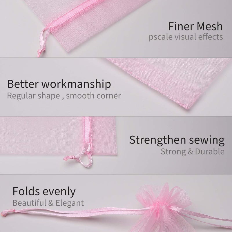 Akstore 50Pcs 3.15"x4"(8x10cm) Sheer Drawstring Organza Jewelry Pouches Wedding Party Christmas Favor Gift Bags (Pink, 3x4) - Image 4